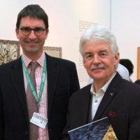 Thomas Cadbury (curator) with Mosaic artist Dugald MacInnes (Photo Jules)